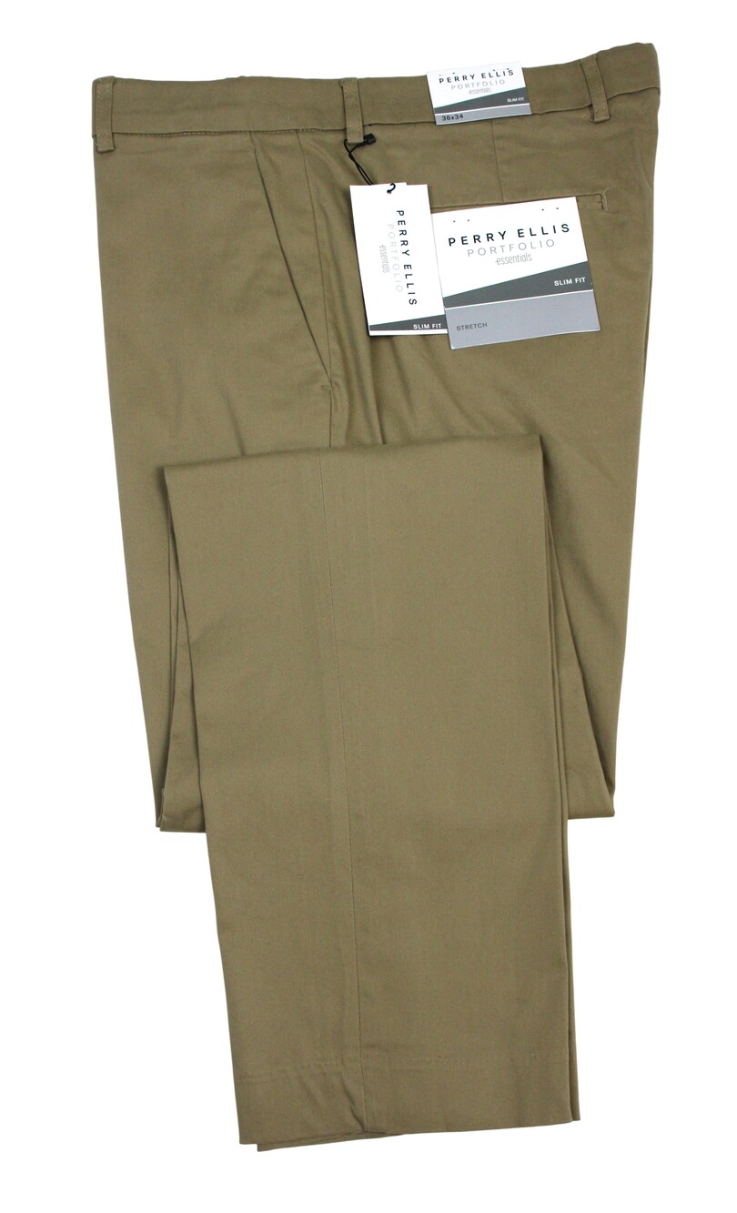 Perry Ellis Portfolio Essentials Pants Mens 36x34 Khaki Slim Fit Stretch Chino